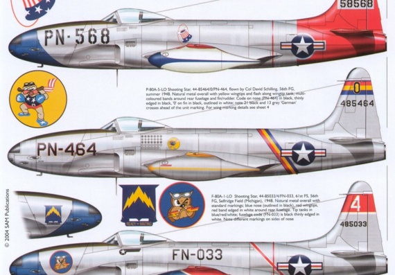 Lockheed F-80 Shooting Star aircraft drawings